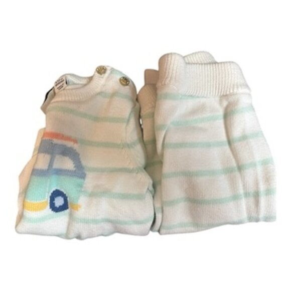 Janie and Jack Sweater White w/sky blue strips Van on Front V6 to 12 mths 2pc - Picture 2 of 8